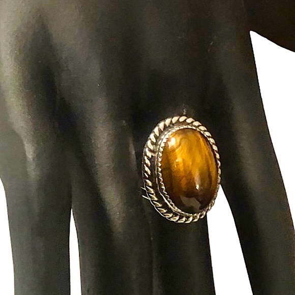 Native American Sterling Silver Ring w Tigers Eye and Woven Detail Sz 10-1/2 - Picture 14 of 17